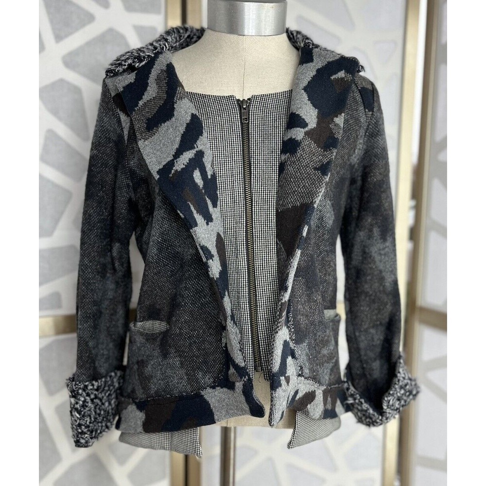 Aimee G Cotton Blend short Jacket Sweater Coatigan Blue M Textured Made Usa